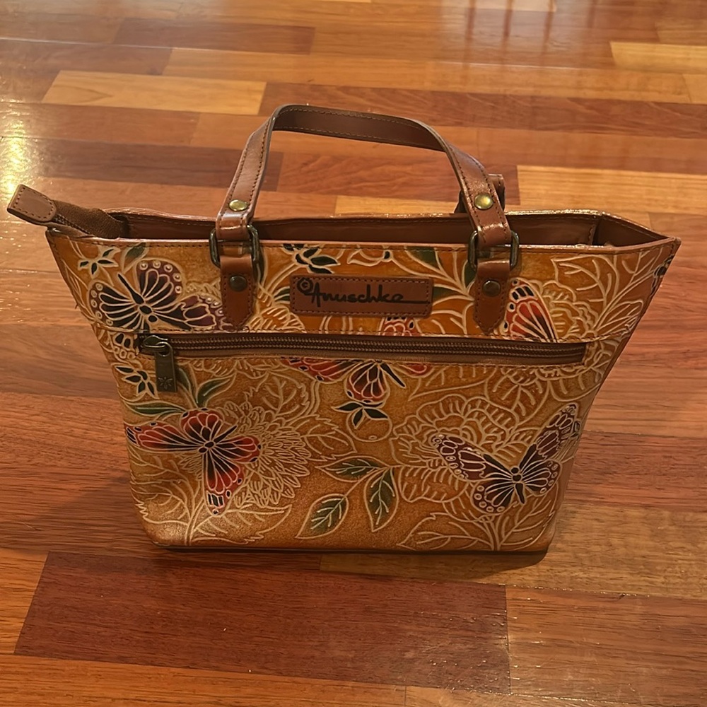 Anuschka Tote with Tooled Butterfly Design Medium Tote - 693